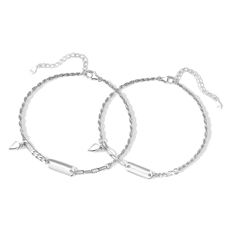 Love Sterling Silver S925 Couple Magnetic Bracelet Niche Design Light Luxury Chain Bracelet Ins Style Square Brand Bracelet