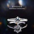 Sterling Silver 925 Diamond Ring Women's Simple High-Grade Moissanite Ring D Color 1 Karat Classic 6 Wedding Ring