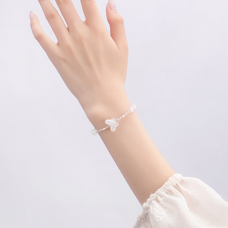 Silver Jewelry Source Factory Wholesale S925 Sterling Silver Broken Silver Couple Bracelet New Butterfly Dancing White Chalcedony Bracelet for Women