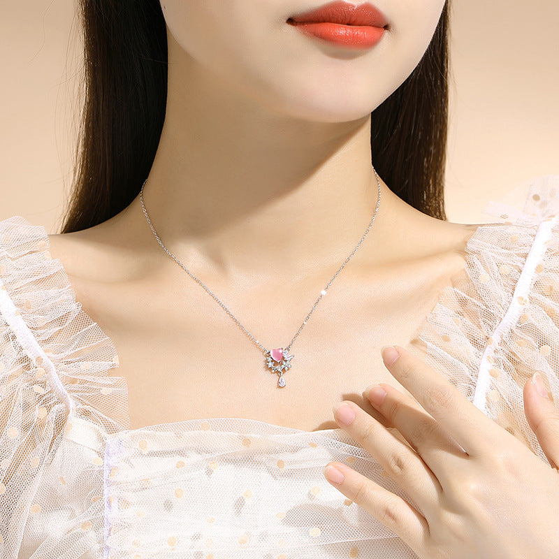 Lovely Sterling Silver 925 Necklace Female Niche Design Light Luxury Flower Clavicle Chain Get Things Ins Butterfly Tassel Pendant