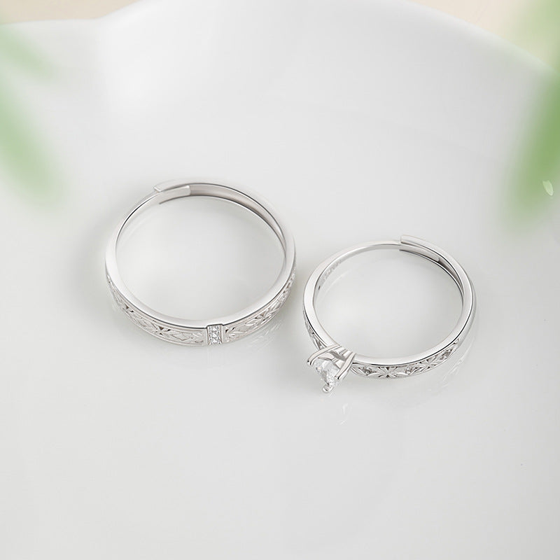 Love Pure Silver 999 Couple Ring Niche Design Light Luxury Star Ring Ins Style Qixi Gift Ring