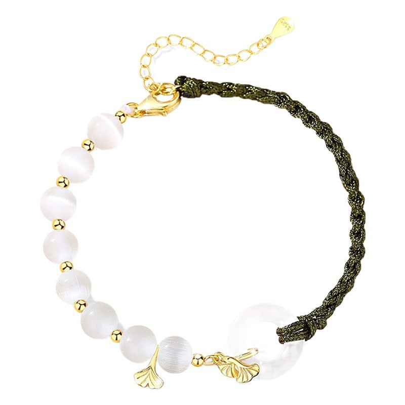 Bracciale in argento sterling 925 – disco e foglia e calcedonio