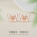 Butterfly Sterling Silver 925 Stud Earrings Female Niche Design Light Luxury White Fritillary Earrings Ins Style Gift Earrings for Girlfriend