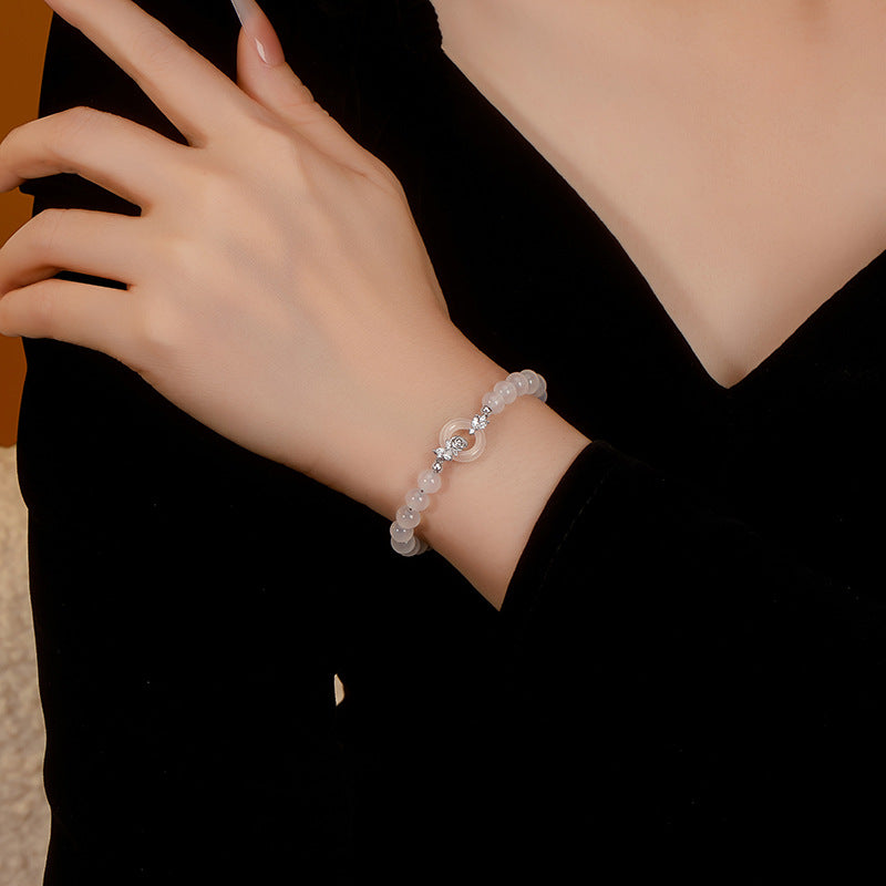 New Chinese Style S925 Sterling Silver Little Prince and Rose Couple Bracelet Natural Agate Safety Buckle High-Grade Bracelet