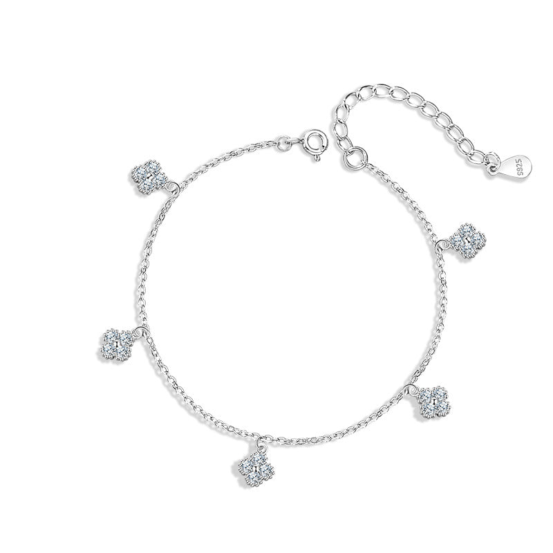 Lucky Clover Sterling Silver 925 Bracelet Female Niche Design Light Luxury Zircon Petal Bracelet Ins Flower Bracelet