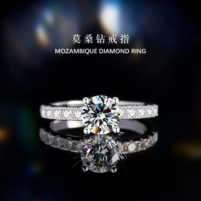 Classic Four-Claw Diamond 925 Sterling Silver Ring Women's Light Luxury High-Grade Engagement Wedding Ring Ins Style Pair Ring