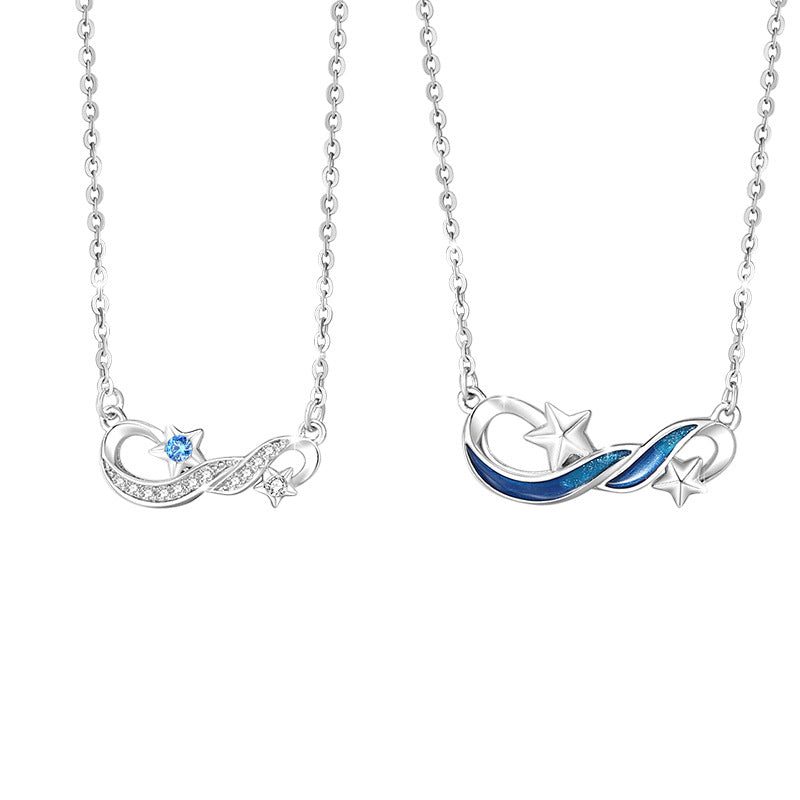 Mobius Ring Sterling Silver 925 Couple Necklace Men's and Women's Fashion All-Match Zircon Clavicle Chain Ins Star Pendant