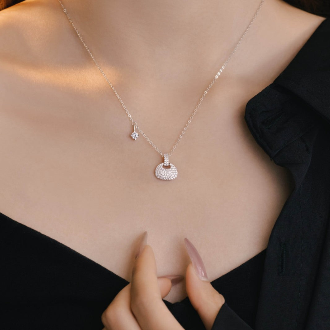 Small Lotus Bag Sterling Silver 925 Necklace Women's Light Luxury High-Grade Zircon Bag Clavicle Chain Ins Small Red Book Same Pendant