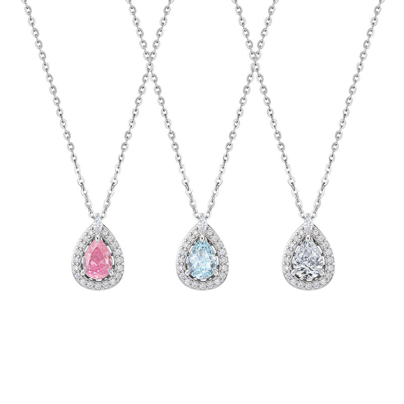 Blue Tears S925 Sterling Silver Necklace Women's Light Luxury Pear-Shaped Water Drop Zircon Clavicle Chain Valentine's Day Confession Birthday Gift