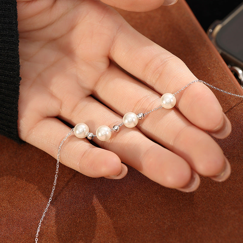 S925 Sterling Silver Necklace Simple Beading Clavicle Chain Light Luxury High Sense Niche Accessories Commuter Gift Silver Jewelry Spot
