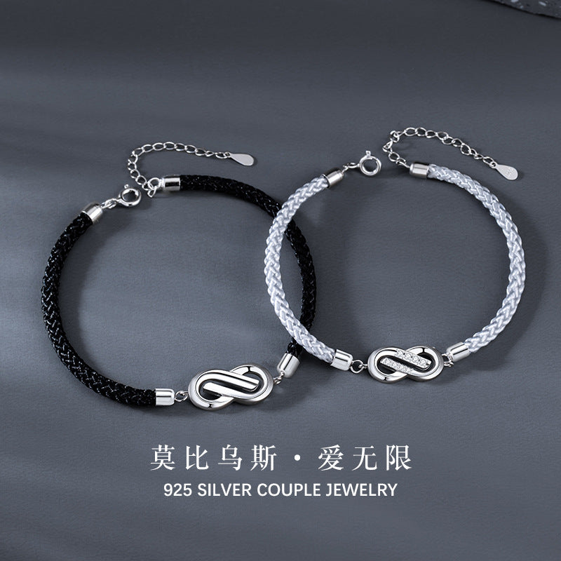 Infinite Symbol Sterling Silver 925 Couple Bracelet Fashion Versatile Zircon Bracelet Ins Style Mobi Ring USI Bracelet