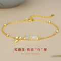 Festival High-Rise Hetian Jade Sterling Silver 925 Bracelet Women's National Fashion Light Luxury Bamboo Bracelet Ins Style Zircon Bracelet