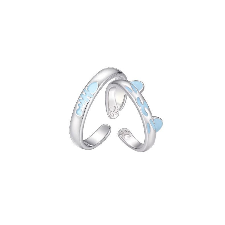 Cat Fish Love 925 Sterling Silver Couple Ring Fashion Light Luxury Niche Luminous Ring Valentine's Day Gift for Girlfriend
