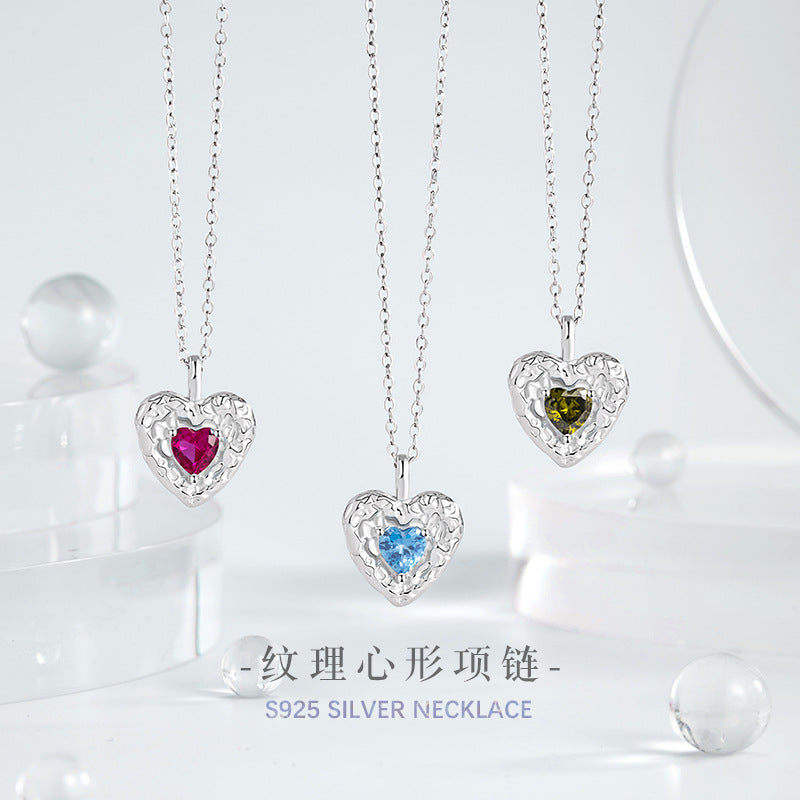 Lovely Sterling Silver 925 Necklace Female Niche Design Light Luxury Texture Clavicle Chain Ins Style Texture Zircon Pendant