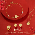 Rich Flower Clover Jewelry Set S925 Sterling Silver Gold-Plated Necklace Bracelet Lucky Lucky Gift Live Supply