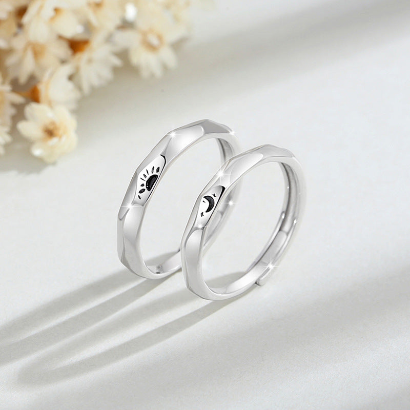 Sun and Moon Pure Silver 999 Couple Ring Men and Women Niche Design Light Luxury Rhombus Ring Qixi Ins Sun Ring