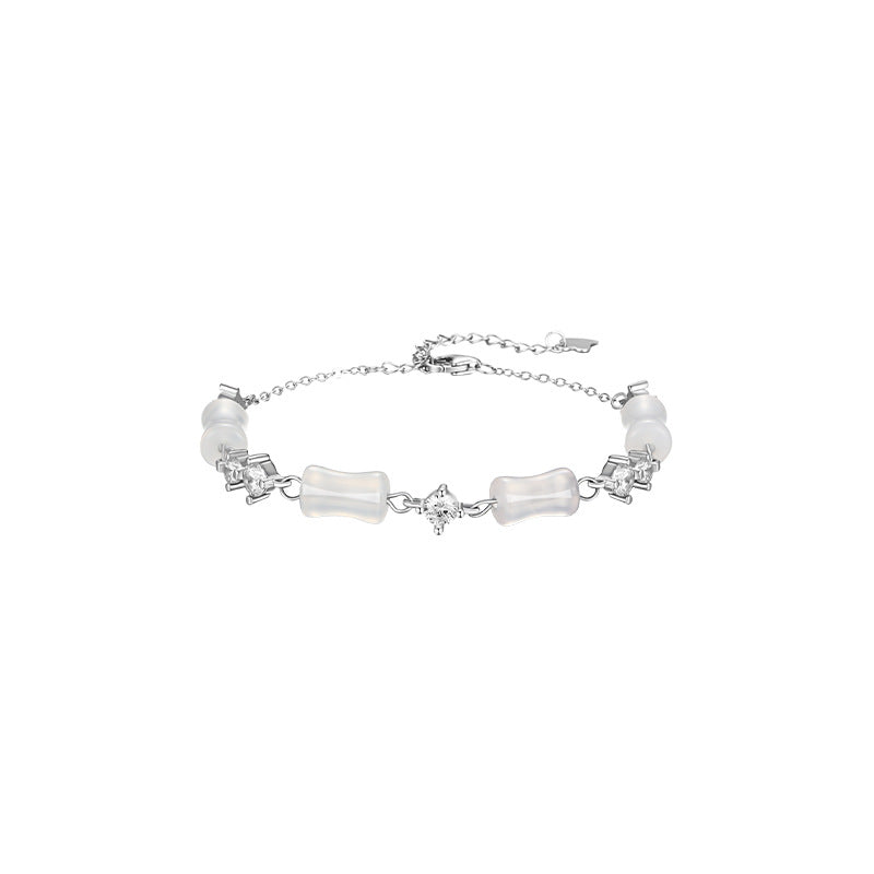 S925 Sterling Silver Bamboo White Agate Bracelet Female New Chinese Style High-Rise Light Luxury Niche Birthday Gift for Girlfriend Female