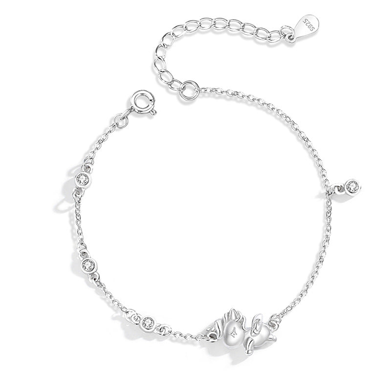 Bracciale in argento sterling 925 – unicorno e stella e luna e zirconi