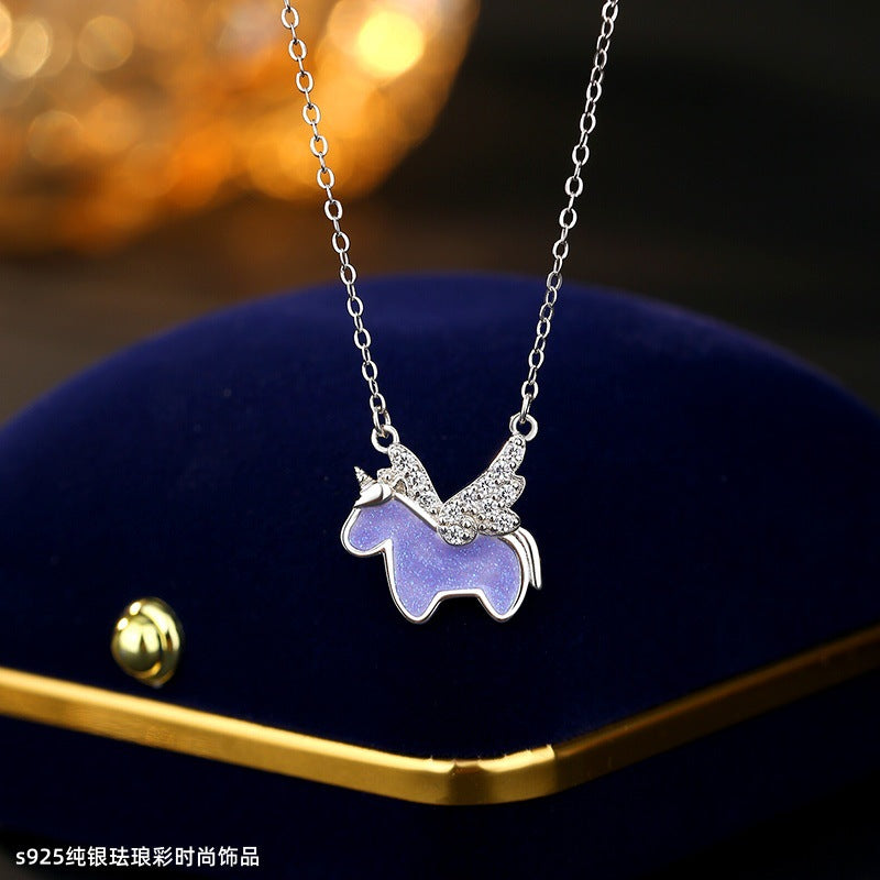 Collana in argento sterling 925 – unicorno, dettagli luminescenti