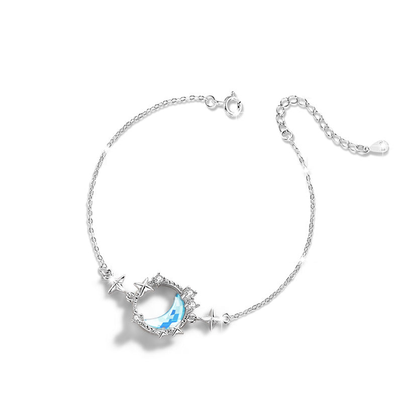 Bracciale in argento sterling 925 – luna e stella e dettaglio in vetro