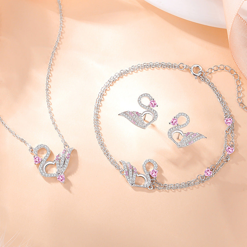 Gioielli in argento sterling 925 – cigno e zirconi rosa