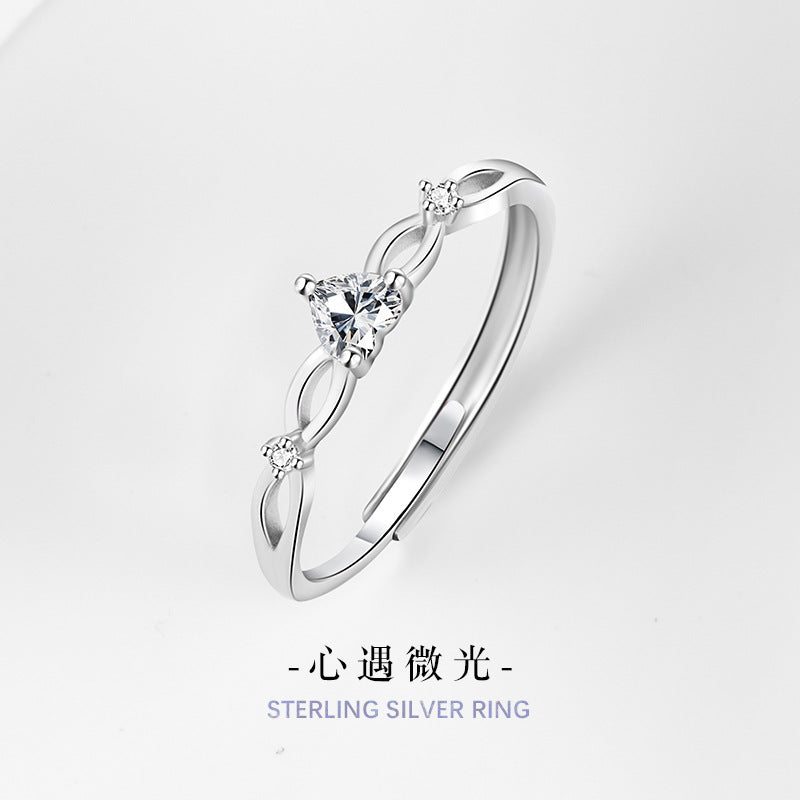 Korean Style Interwoven Winding Ring S925 Sterling Silver Inlaid Natural White Crystal Niche Fashion Simple Adjustable Ring Female