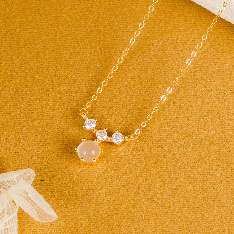Natural White Chalcedony S925 Sterling Silver Necklace Women's Light Luxury Niche Clavicle Chain Silver Jewelry Live Delivery One-Piece Delivery