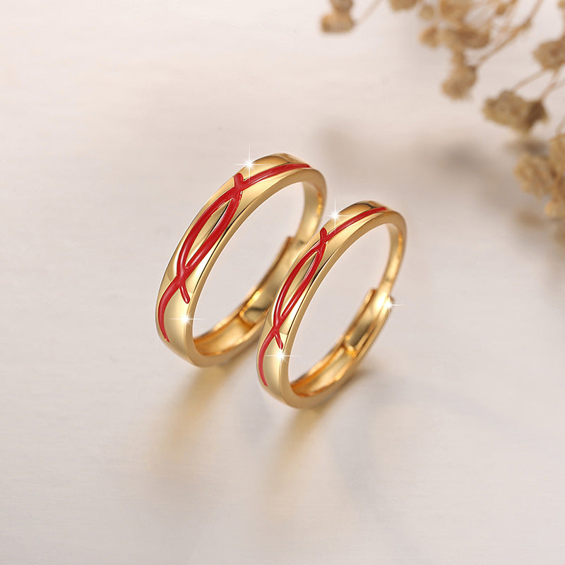 Mobius Ring Pure Silver 999 Couple Ring National Fashion Light Luxury Wedding Ring Plain Ring Ins Wind Moon Old Red Line Ring