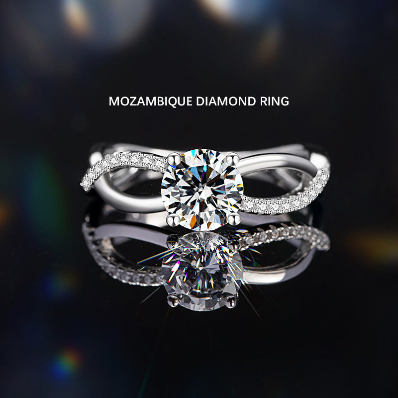 Diamond Sterling Silver 925 Ring Female Niche Design Light Luxury 1 Karat Proposal Wedding Ring Ins Pair Ring