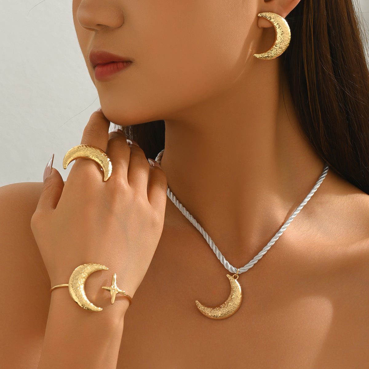 Textured Crescent and Star Jewelry