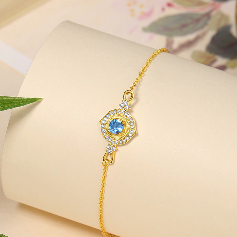Bracciale in argento sterling 925 – motivo marino e cuore e zirconi blu