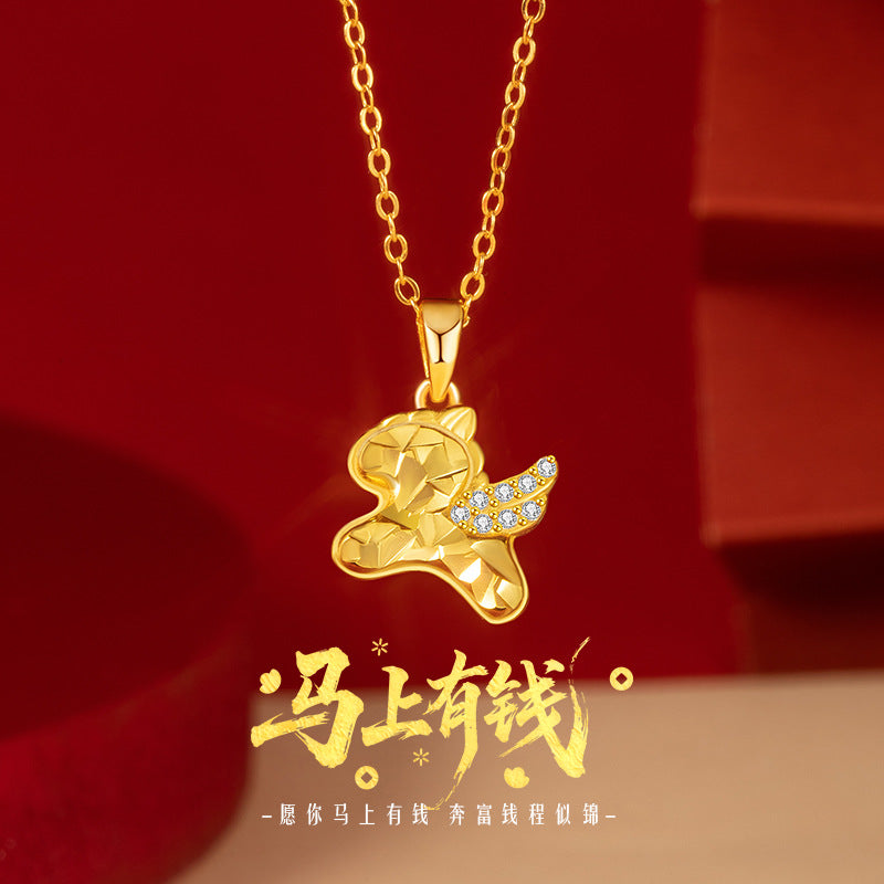 Immediately Rich Flower Sterling Silver 925 Necklace Women's Light Luxury High-Grade Sense Birth Year Zircon Clavicle Chain Zodiac Horse Pendant