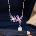 Iris Sterling Silver 925 Necklace Women's Light Luxury High-Grade Flower Pearl Clavicle Chain Ins Style Wisteria Pendant