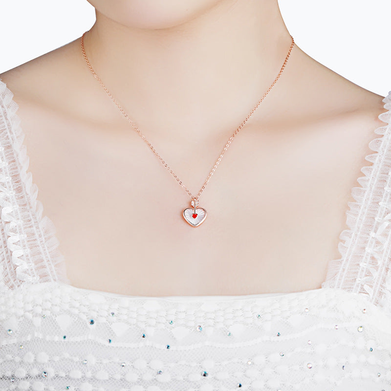 Women's 925 Sterling Silver Necklace with One Arrow, Niche Design, Light Luxury White Fritillary Clavicle Chain, INS Style Love Pendant