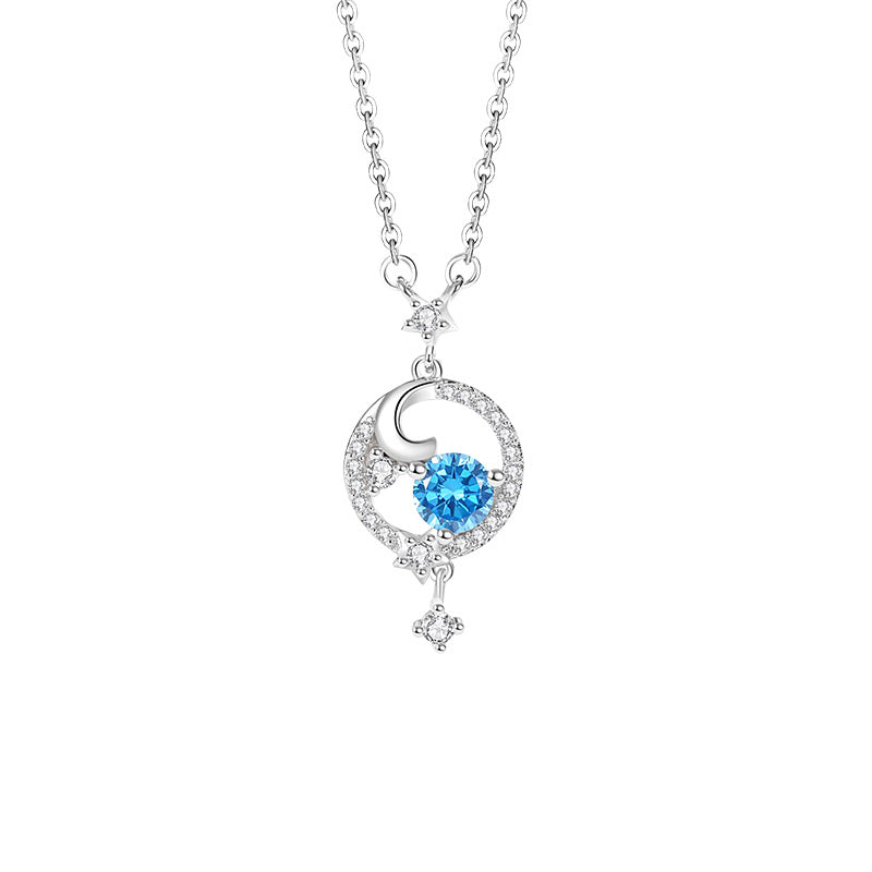 Original Moon Sterling Silver 925 Necklace Female Niche Design Light Luxury Zircon Tassel Clavicle Chain Ins Star Pendant