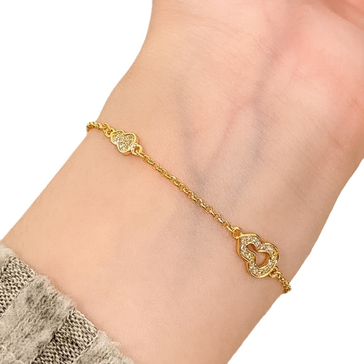 Gourd Sterling Silver 925 Bracelet Female Niche Design Light Luxury Fu Lu Double Full Bracelet Ins High-Grade Zircon Bracelet