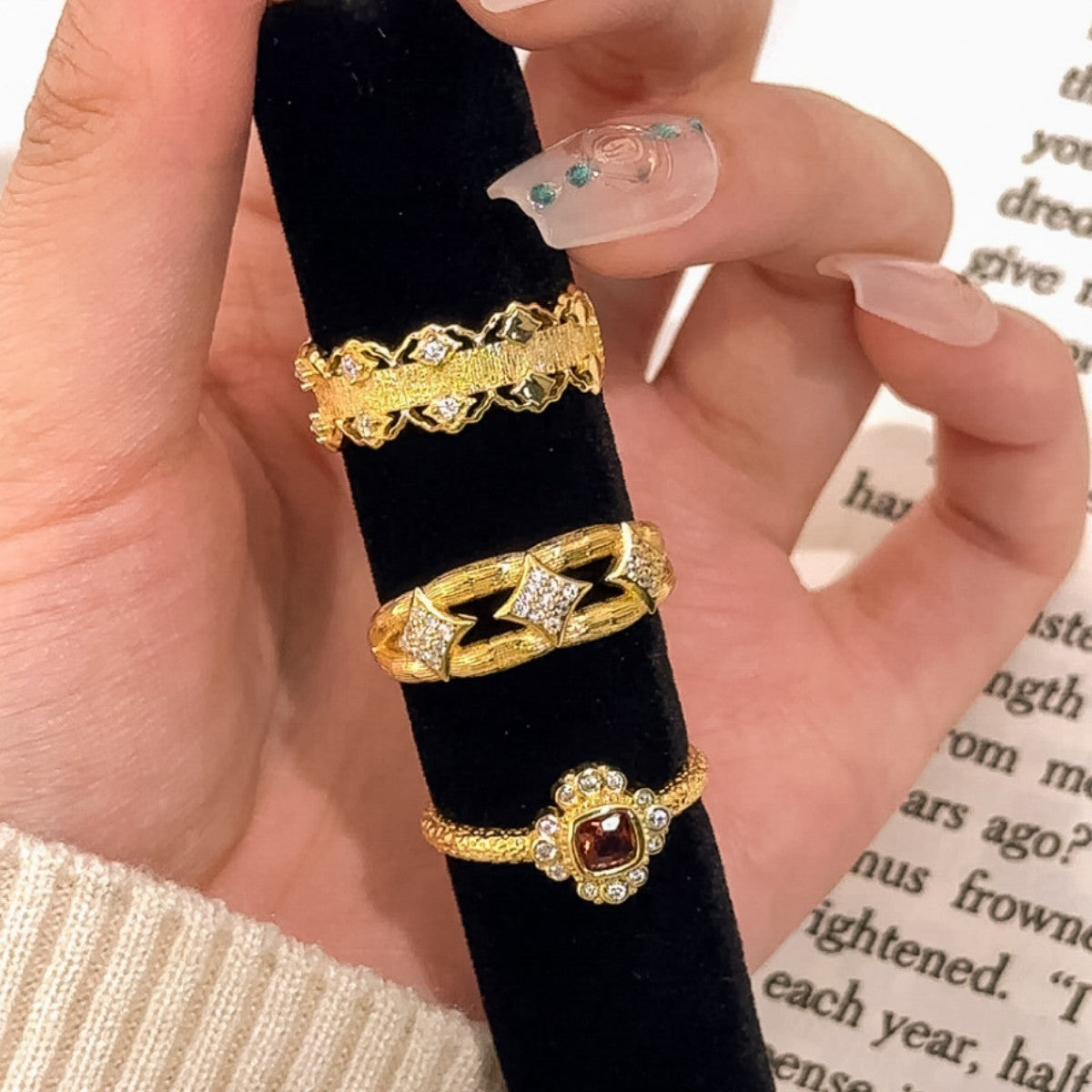 Nebula Sterling Silver 925 Ring Women's Vintage Buqi Style Handmade Brushed Ring Light Luxury High-Grade Lace Edge Ring