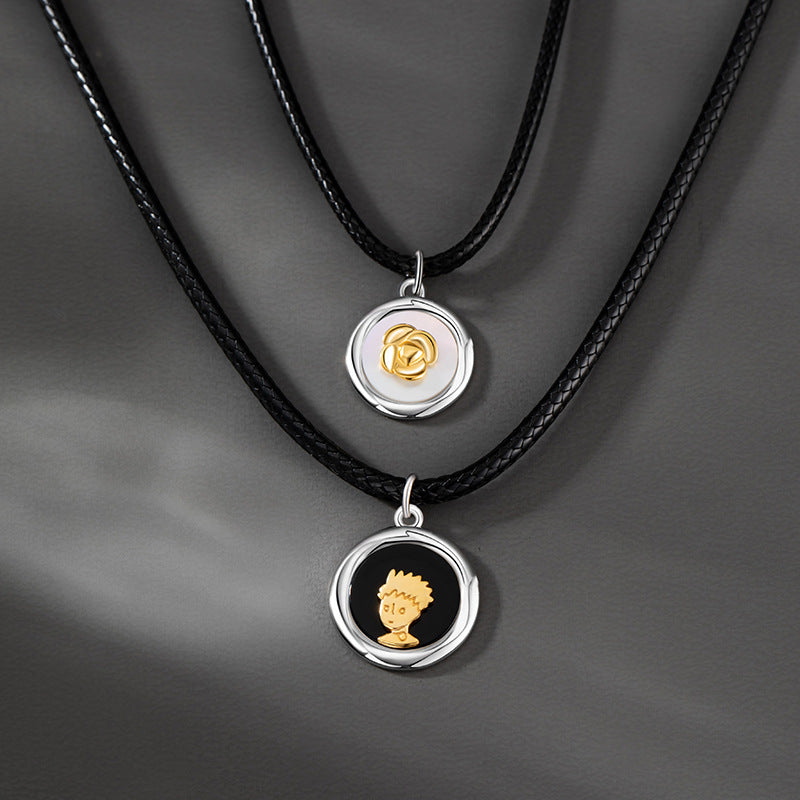 Little Prince and Rose Sterling Silver 925 Couple Necklace Men and Women Fashion Versatile Shell Clavicle Chain Ins Pendant