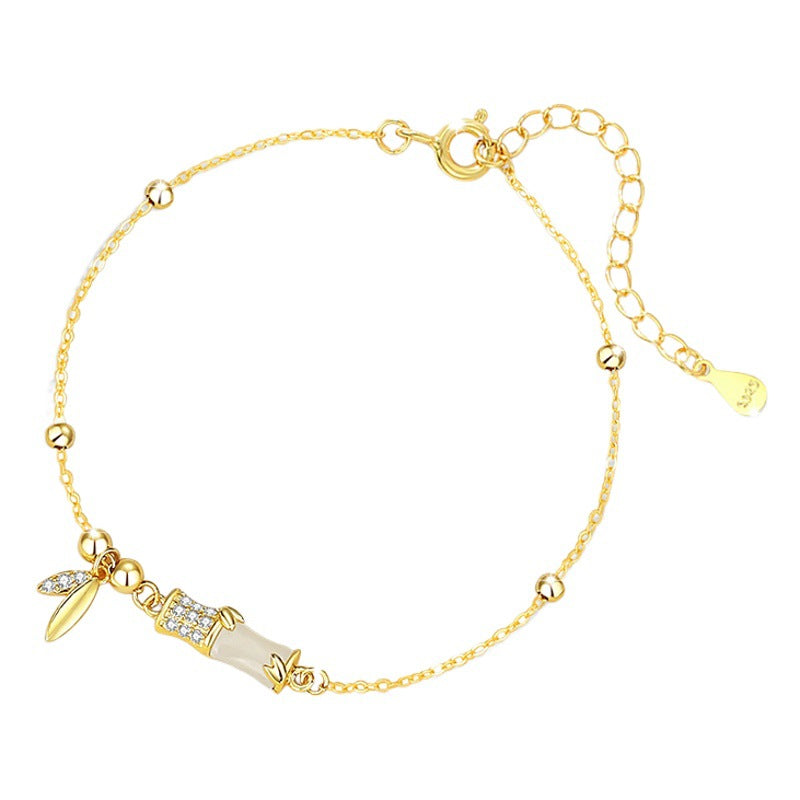 Festival High-Rise Hetian Jade Sterling Silver 925 Bracelet Women's National Fashion Light Luxury Bamboo Bracelet Ins Style Zircon Bracelet