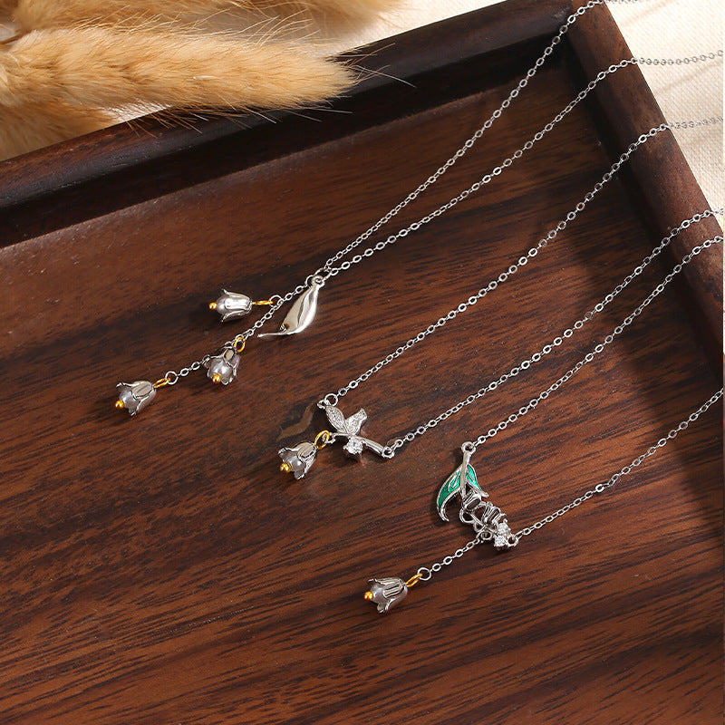 S925 Sterling Silver Orchid Butterfly Necklace Female Mori Freshwater Pearl Light Luxury Clavicle Chain Niche Jewelry Wholesale