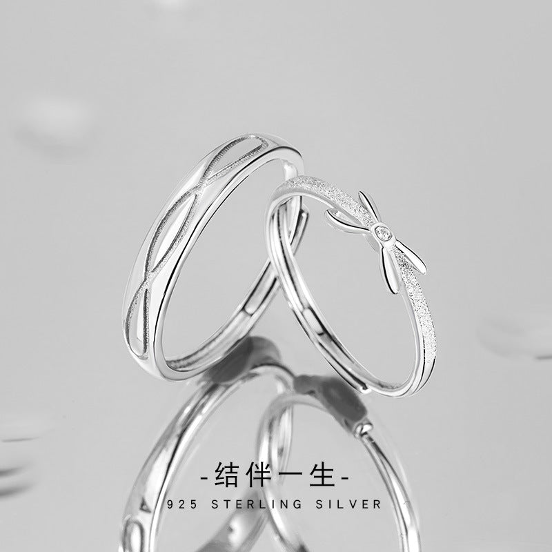 Bow Sterling Silver 925 Couple Ring Men and Women Niche Light Luxury Double Knot Ring Ins Style Valentine's Day Ring
