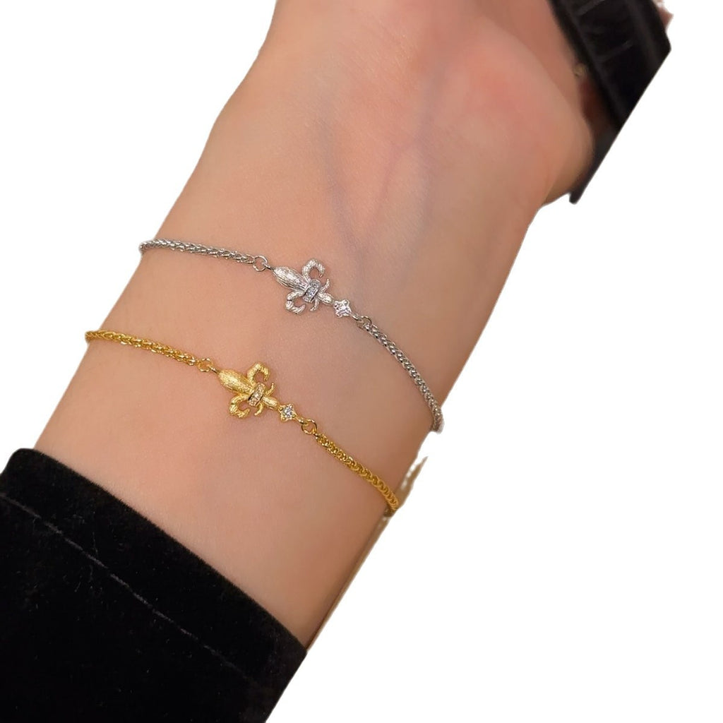 Double-Sided Iris Sterling Silver 925 Bracelet Mid-Ancient Style Handmade Brushed Zircon Bracelet Ins Light Luxury High-Grade Bracelet