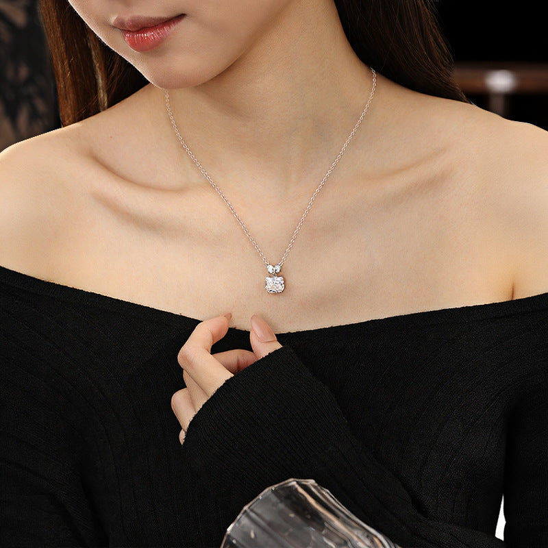 Cat Diary S925 Sterling Silver Necklace Female Niche Cute Zircon Hello Kitty Clavicle Chain Valentine's Day Confession Gift