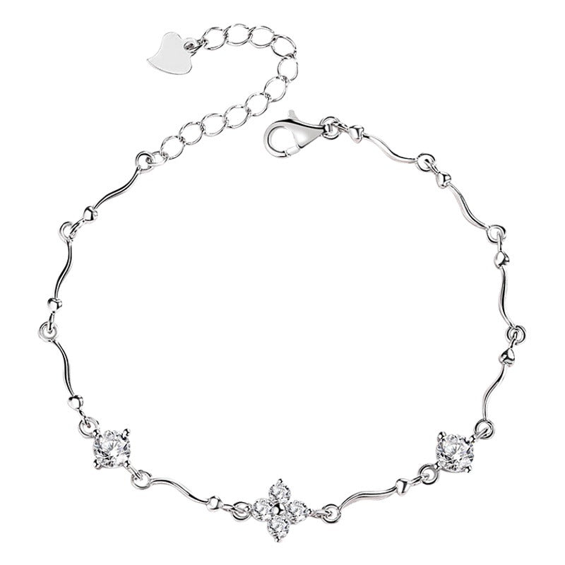 Clover Lucky Sterling Silver 925 Bracelet Female Korean Style Ins Style Simple Valentine's Day Girlfriends Birthday Gift Bracelet