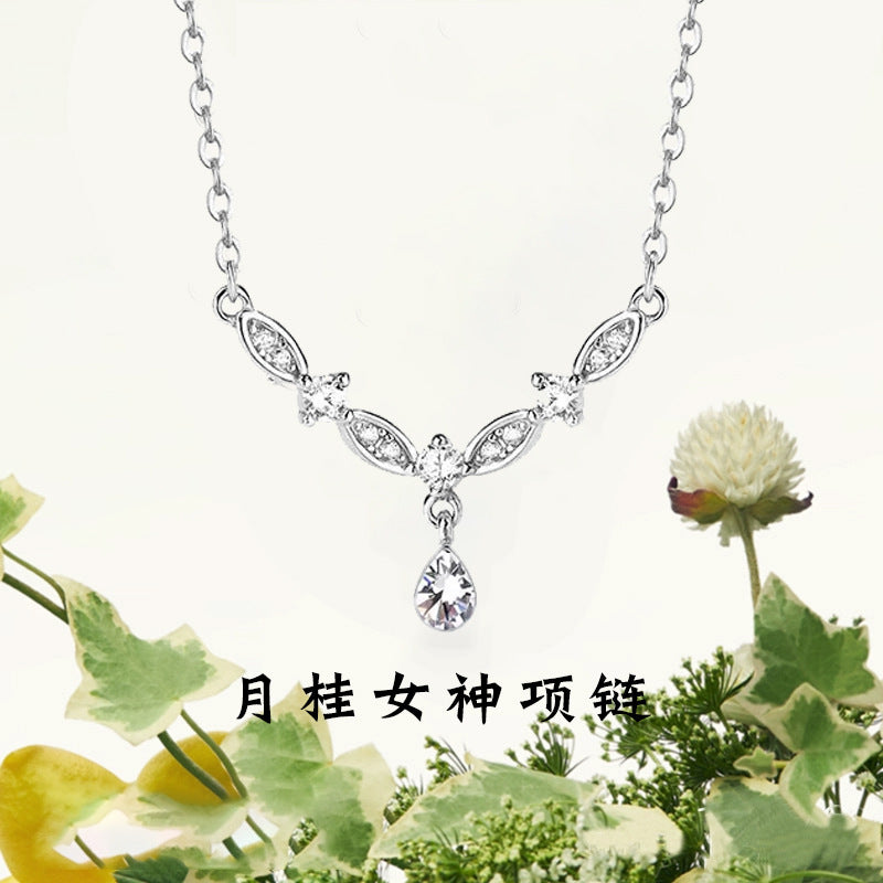 Laurel Goddess Pure Silver 999 Necklace Niche Design Light Luxury Wheat Ear Clavicle Chain Ins Style Ear Safety Pendant
