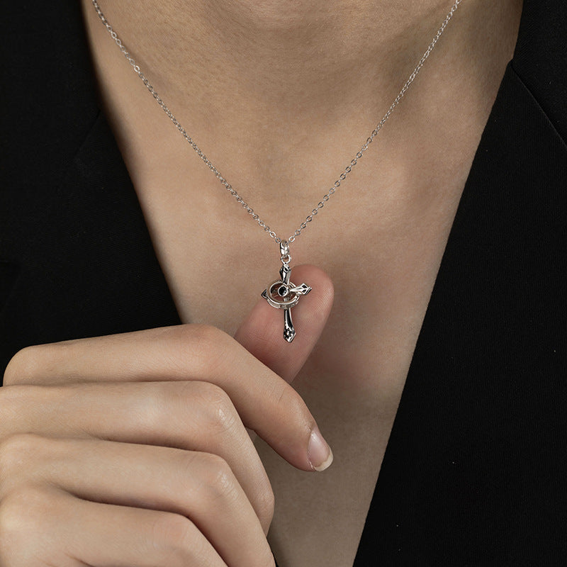 Cross Sterling Silver 925 Necklace Niche Design Light Luxury Hip Hop Clavicle Chain Retro Style Angel Guardian Pendant