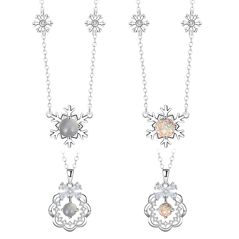 S925 Sterling Silver Necklace Light Luxury Niche High-Grade White Agate Magic Color Glaze Double Optional Clavicle Chain Gift for Women