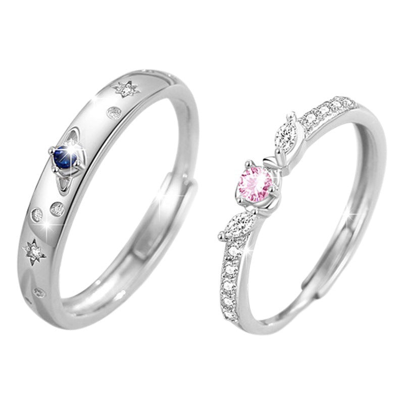 Rose Sterling Silver 925 Couple Ring Men and Women Fashion Versatile Star Ring Ins Style Zircon Planet Ring