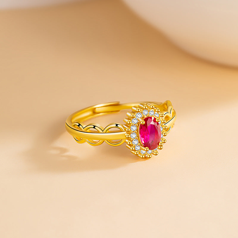 Sunflower Sterling Silver S925 Ring Female Light Luxury Niche Retro Style Ring Buckle Ring Ins Lace Red Diamond Bracelet