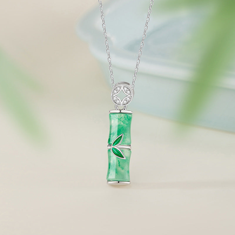 Women's Korean-Style High-Rise Sterling Silver 925 Necklace New Chinese-Style Natural African Copper Coin Clavicle Chain Ins-Style Bamboo Pendant